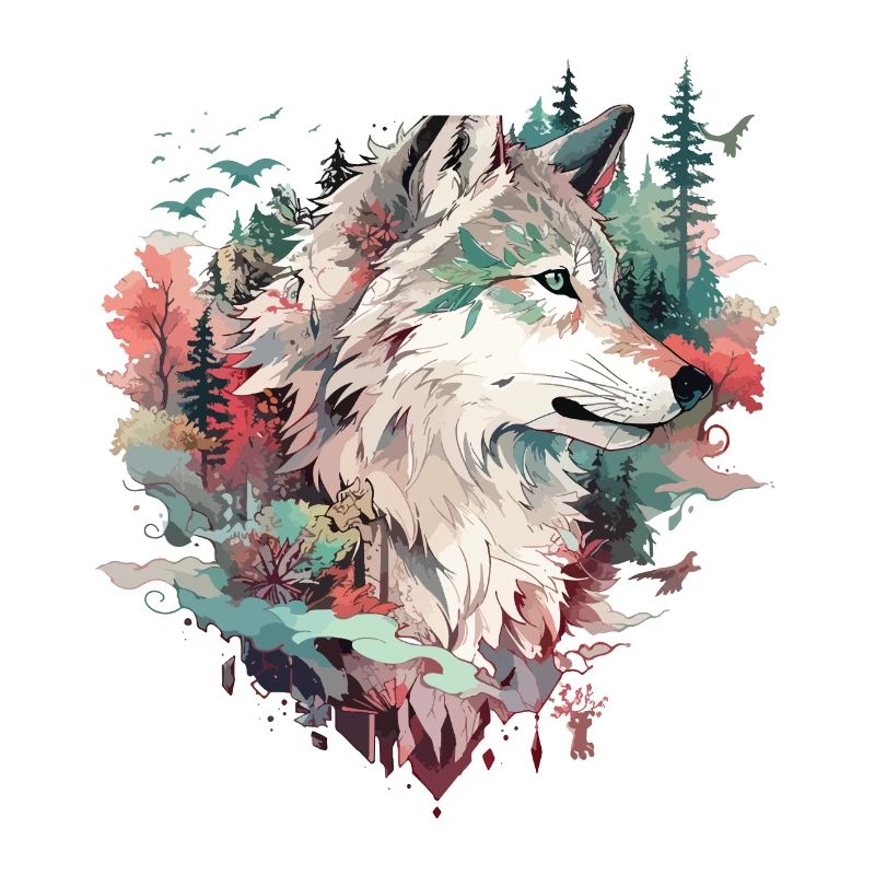Wolf Wolf’s Head Nature Wilderness Forest Trees Art