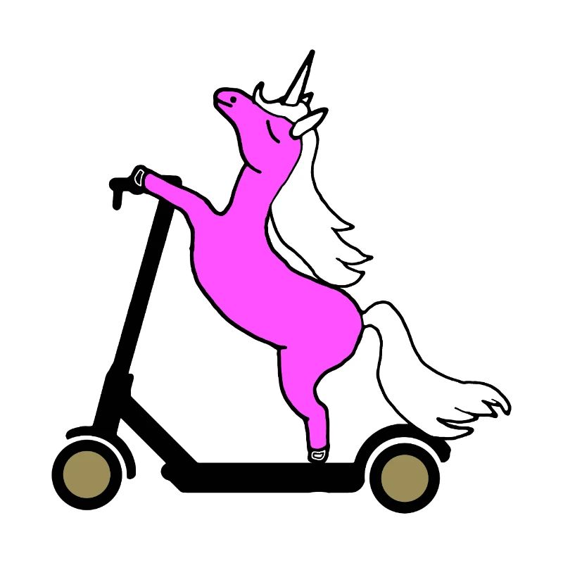 Pinkes Einhorn fährt E Scooter Roller