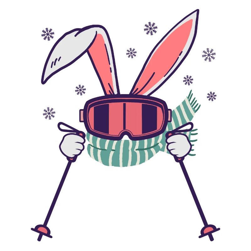 Lapin de ski avec bâtons de ski Lunettes de ski et écharpe