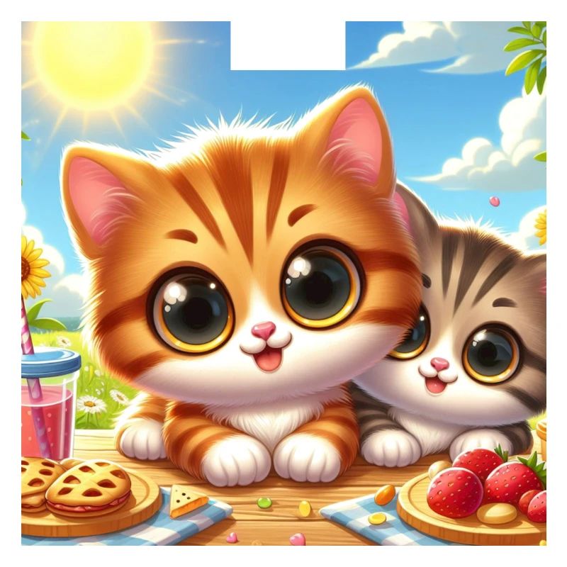 2 chatons d’été mignons à table en mangeant