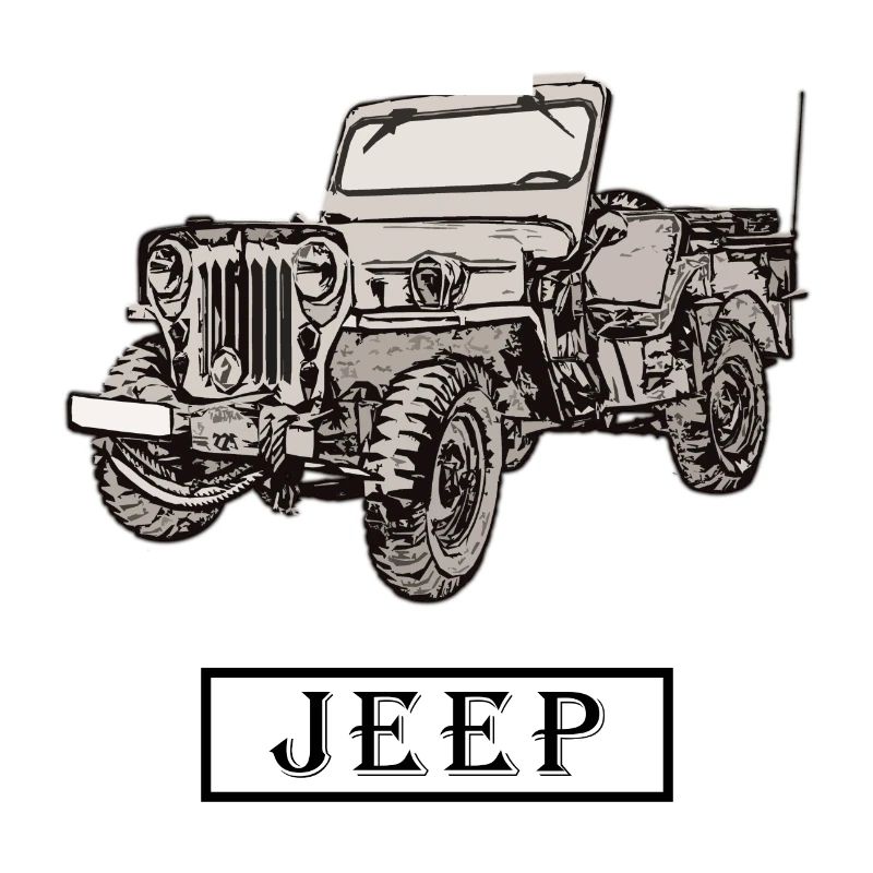 Willys Jeep drawing with lettering