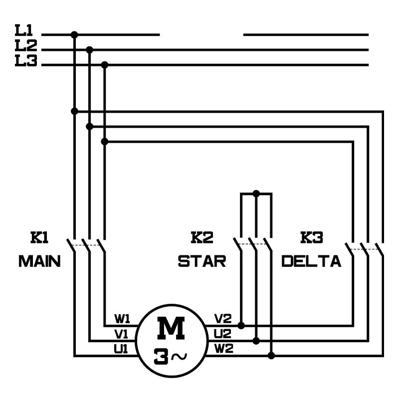 Electric electronics engine star triangle circuit