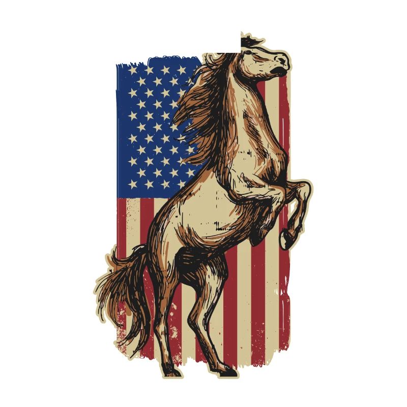Cheval devant le drapeau américain, le 4 juillet.