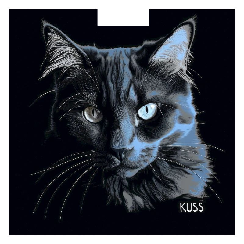 Blauäugige schwarze Katze mit Kuss
