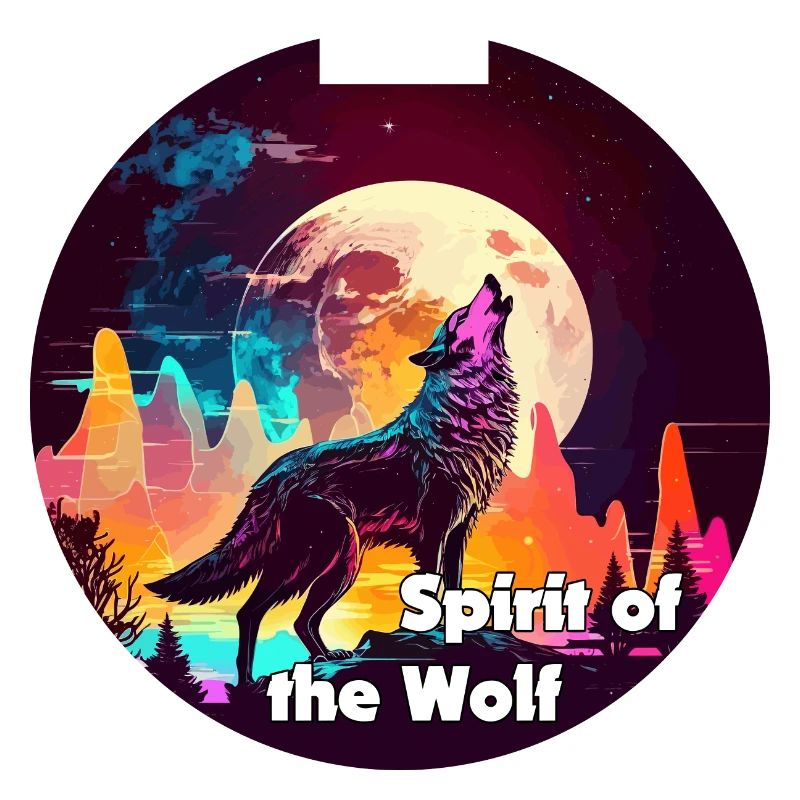Wolf heult den Mond in Synthwaves-Färbung an