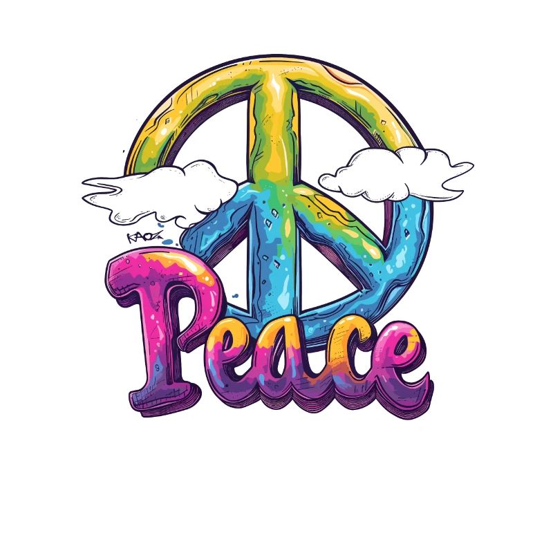 Rainbow colors, white clouds and peace