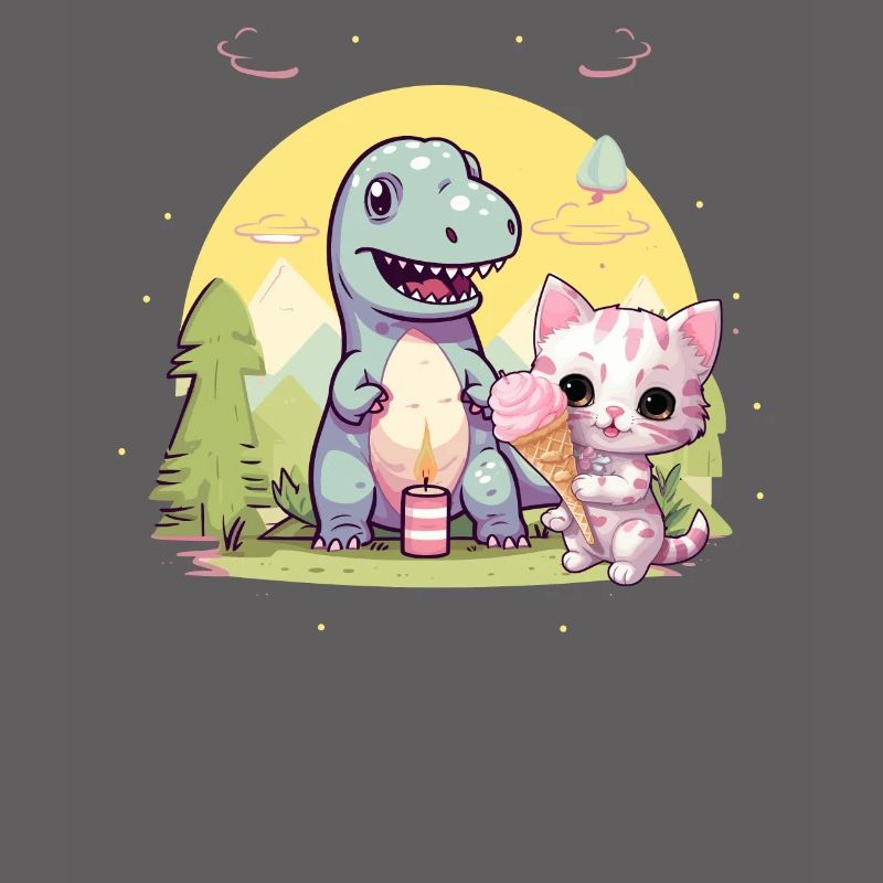 Katze Kätzchen-Mädchen Dinosaurier Eiscreme
