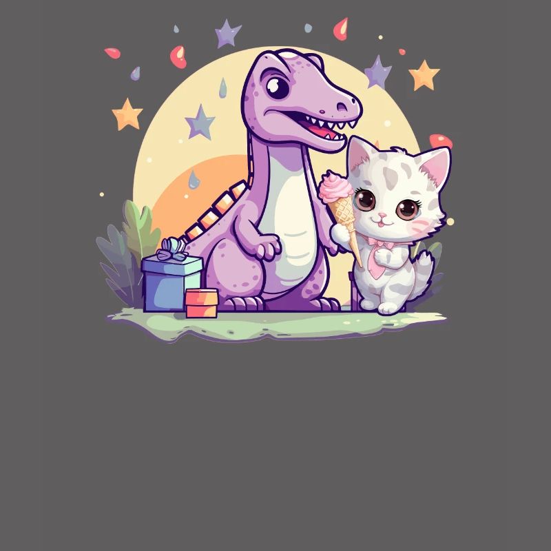 Katze Kätzchen-Mädchen Dinosaurier Eiscreme