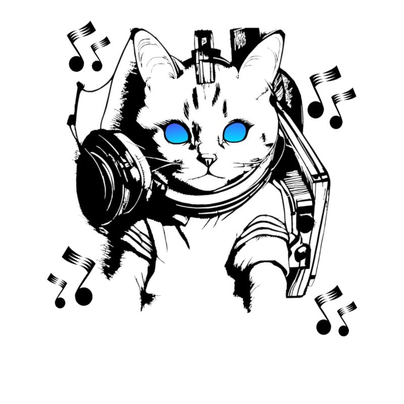 DJ chat avec écouteurs