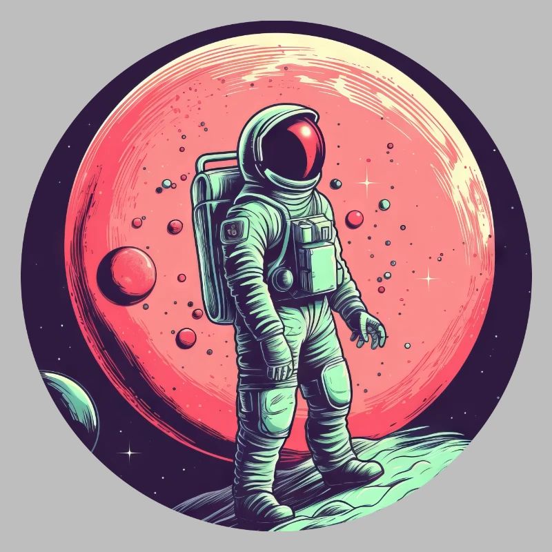 Astronaute et Lune rouge - Exploration spatiale