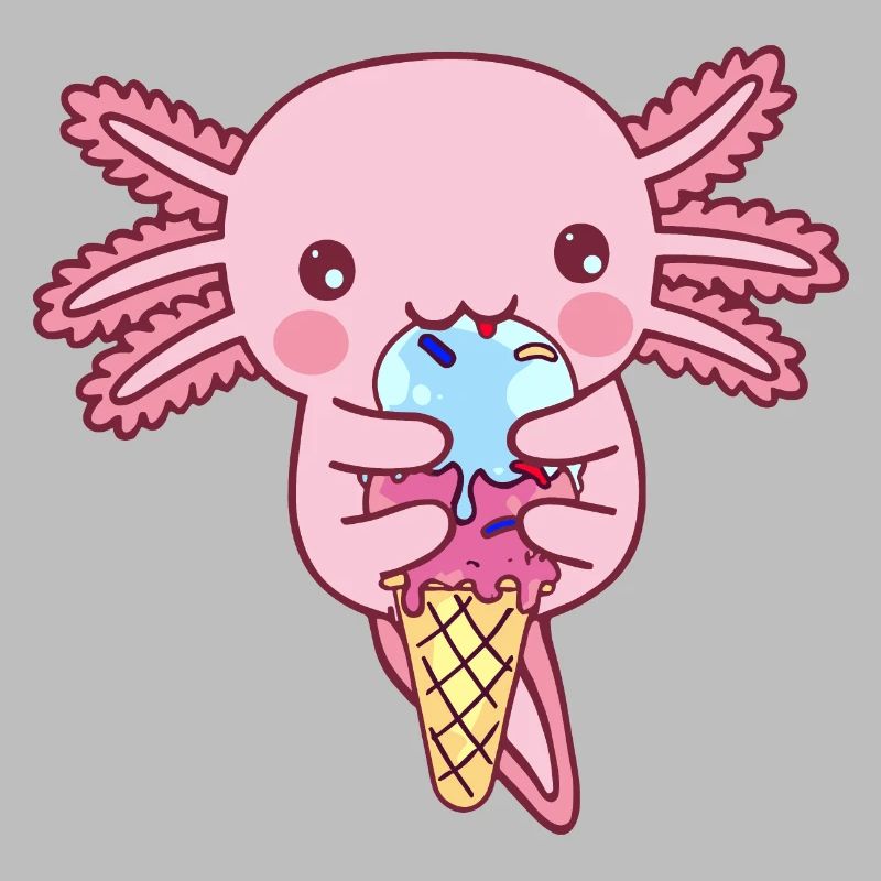 Süßer Axolotl isst ein Eis