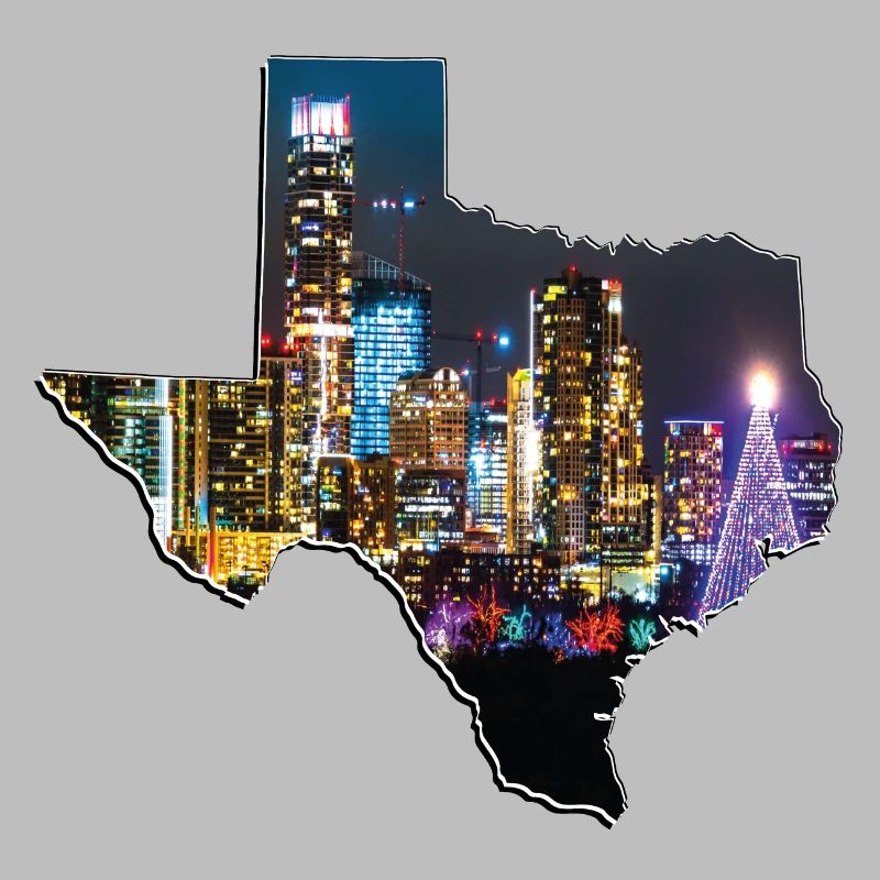 Austin Skyline in Texas State Map