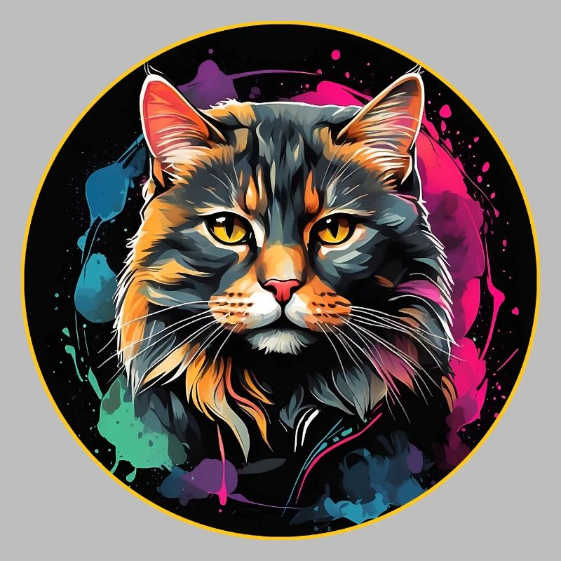 Portrait de chat mignon en technique d'aquarelle dans un cercle