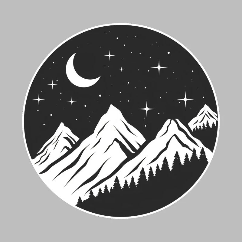 Mountain logo, round logo, starry night