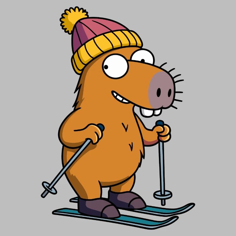 Comic Capybara Capybara Ski Hat Slope Mountain