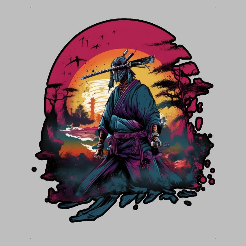 Chinese Warrior emerging from sunset, vector