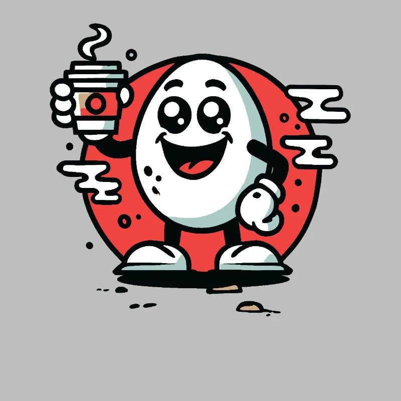 Happy Cartoon Breakfast Egg with Coffee