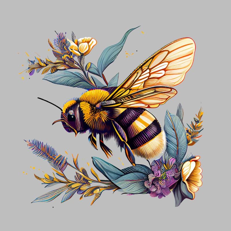Cool Bee Motif with Flowers Cartoon Comic