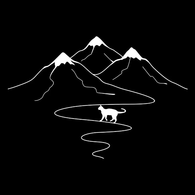 Mountain trail curves and cat -