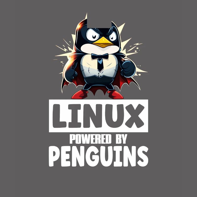 Linux Tux Penguin Powered by Sudo Superhero
