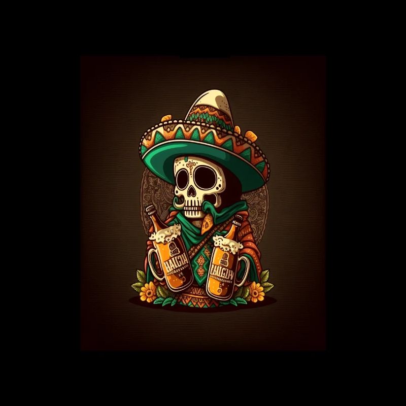 Sugar Skull Wearing Sombrero Drunk Mexican Sugar