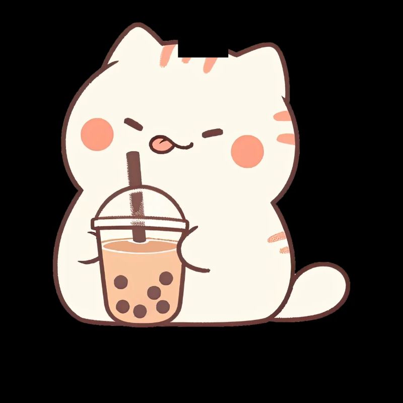 Boba and Cats Cat Drinking Bubble Tea Anime