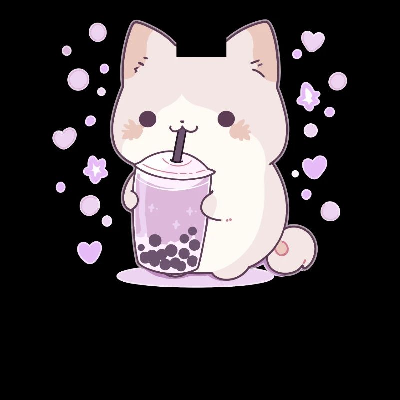 Kawaii Katze trinkt Boba Bubble Tea Chibi