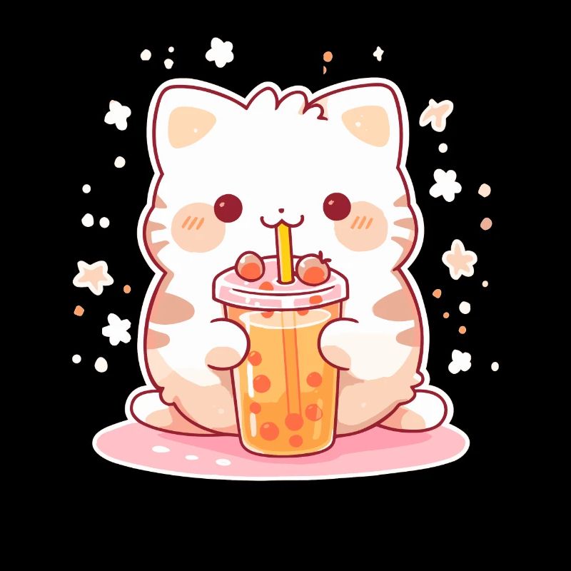 Kawaii Katze trinkt Boba Bubble Tea Chibi