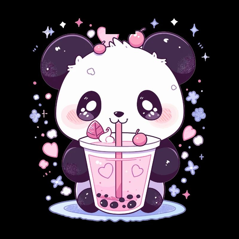 Kawaii Panda Drinks Boba Bubble Tea Chibi