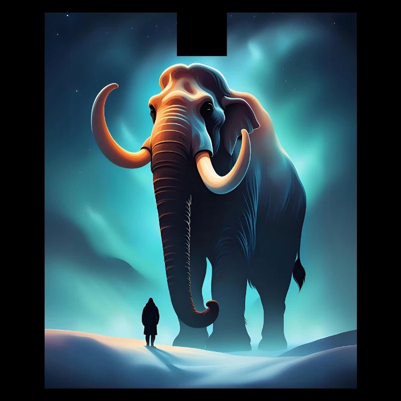 Cool mammoth and a human