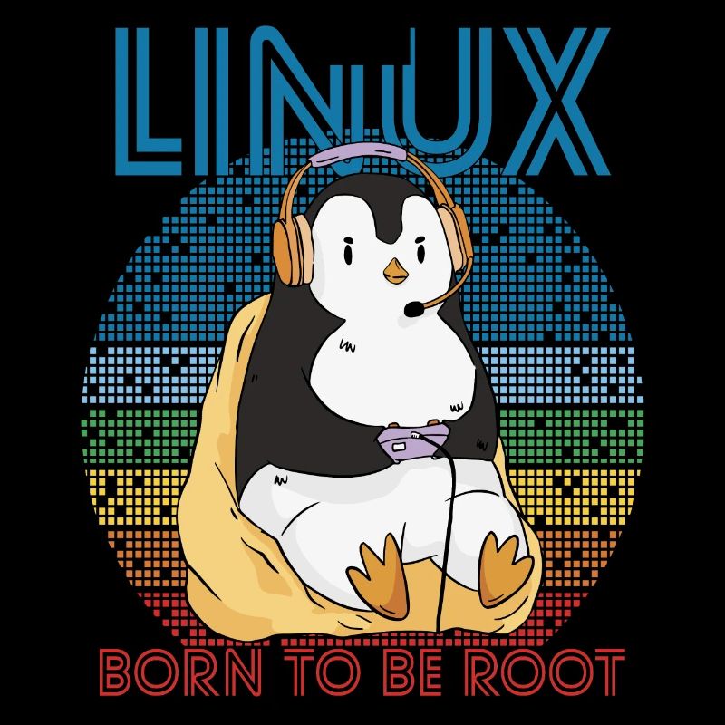 Gamer Root Retro Penguin Linux Nerd Programmer Gee