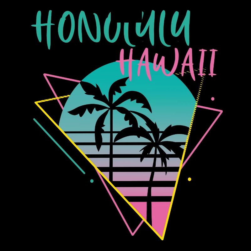 Honolulu Hawaii Palms Retro Ocean Surfing