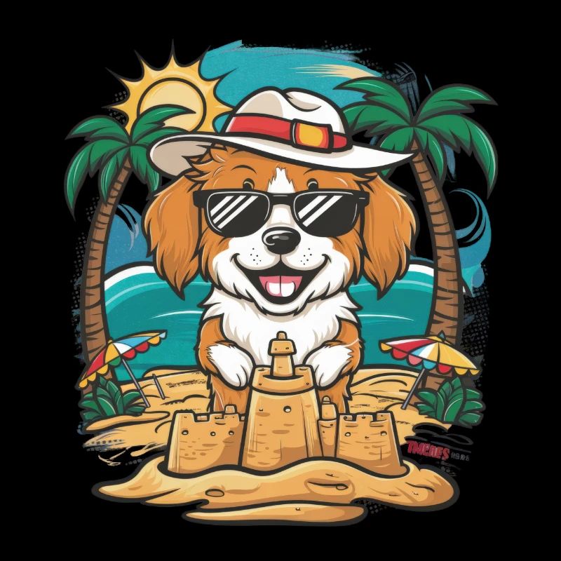 Dessin animé mignon de Lhassa Apso dans le thème des vacances