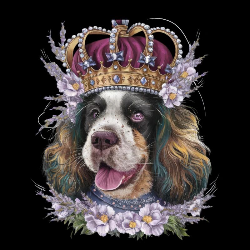 Cocker Spaniel with Flowers and Crown
