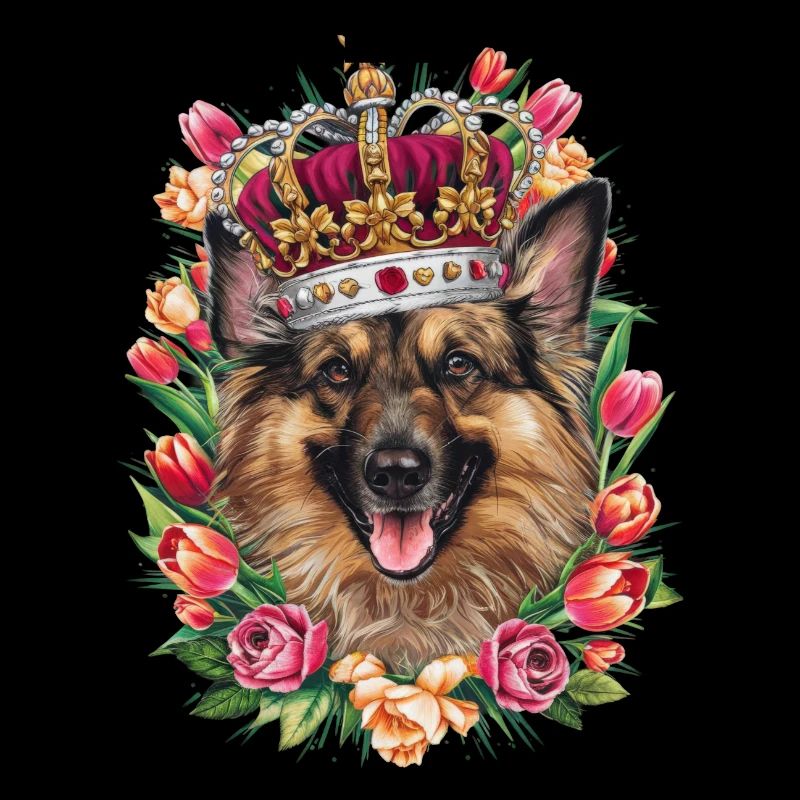 Belgian Shepherd with Crown and Roses