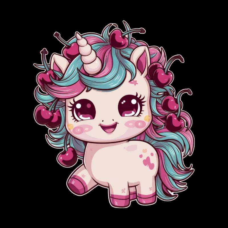 Cooles Kawaii Einhorn mit Kirschen