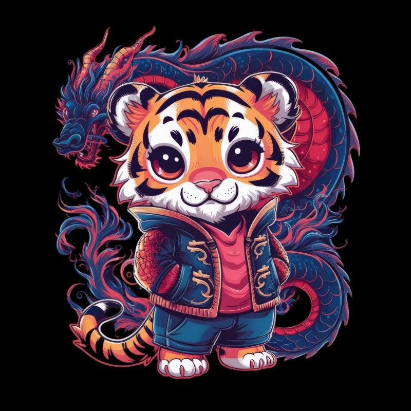 Tiger mit coolem Outfit und chinesischem Drachen