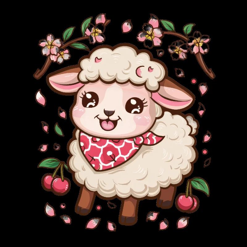 Kawaii Sheep with Cherries & Sakura Cherry Blossoms