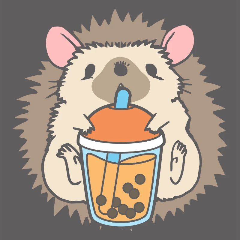 Bubble Milk Tea Hedgehog Drinking Boba Tea