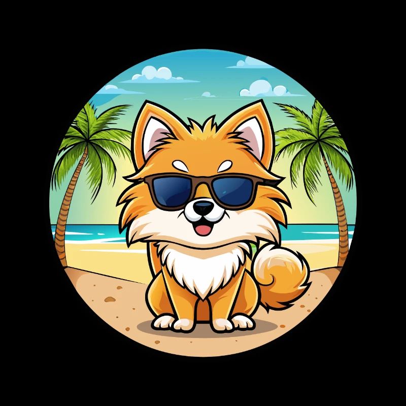 Pommerscher Deutscher Spitz Hunderasse Cartoon Beach