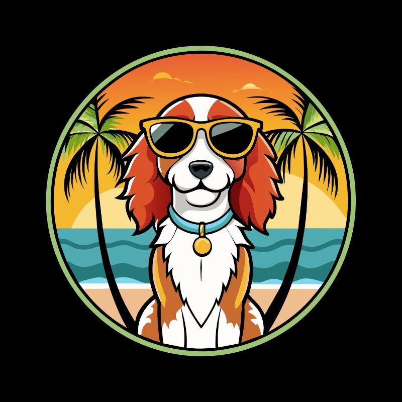 Welsh Springer Spaniel Dog Breed Cartoon Beach
