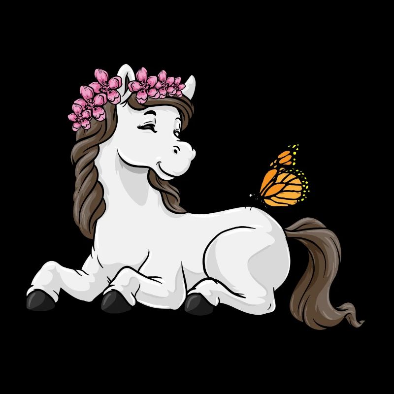Pferd mit Blumen und Schmetterling
