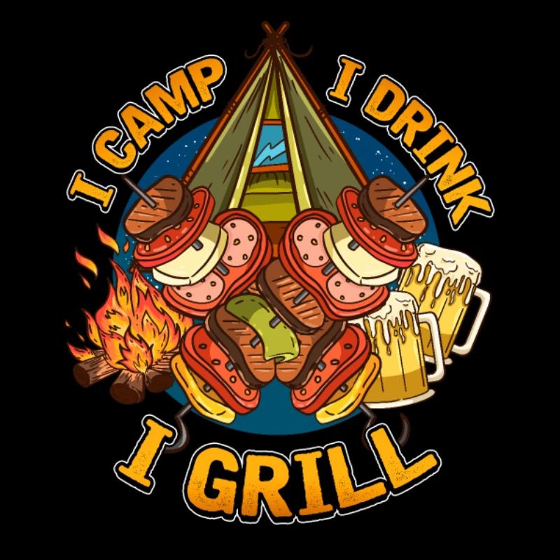 Mens Funny Camping Drinking Grilling design With