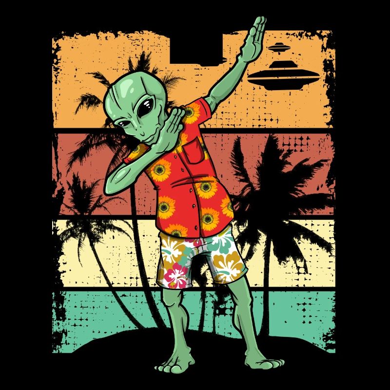 Dabbing Alien Retro Beach Gift Design Idea
