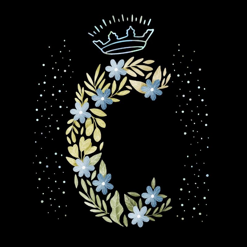 Monogramm Buchstabe C mit Krone, florales Ornament