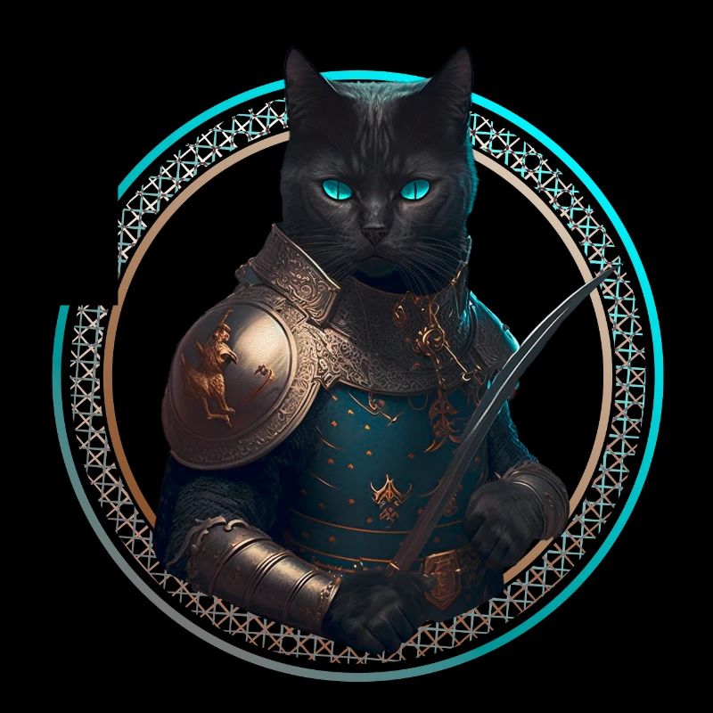 Chat chevalier noir avec armure et épée