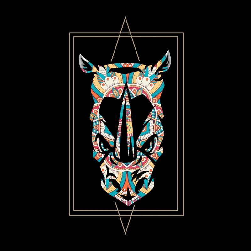 Mandala leaf face rhinoceros gift