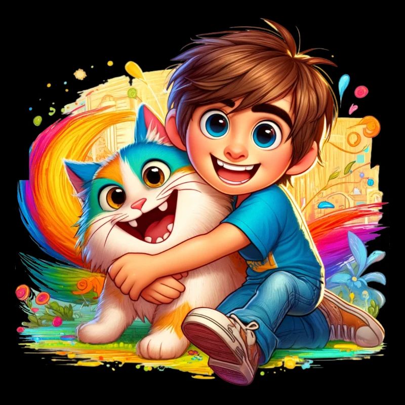 Junge mit süßer Katze