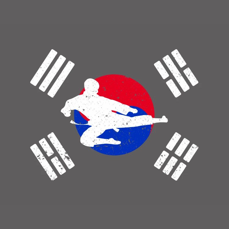 Combattant de Taekwondo avec le drapeau de la Corée du Sud