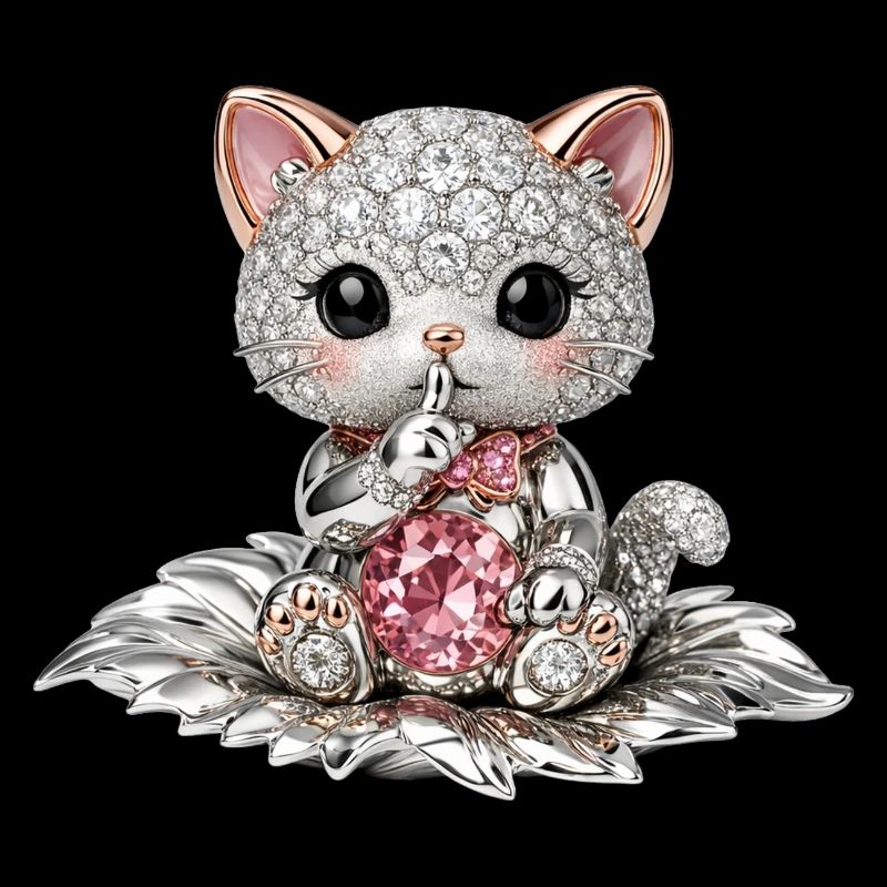Diamantkatze mit rosa Edelstein